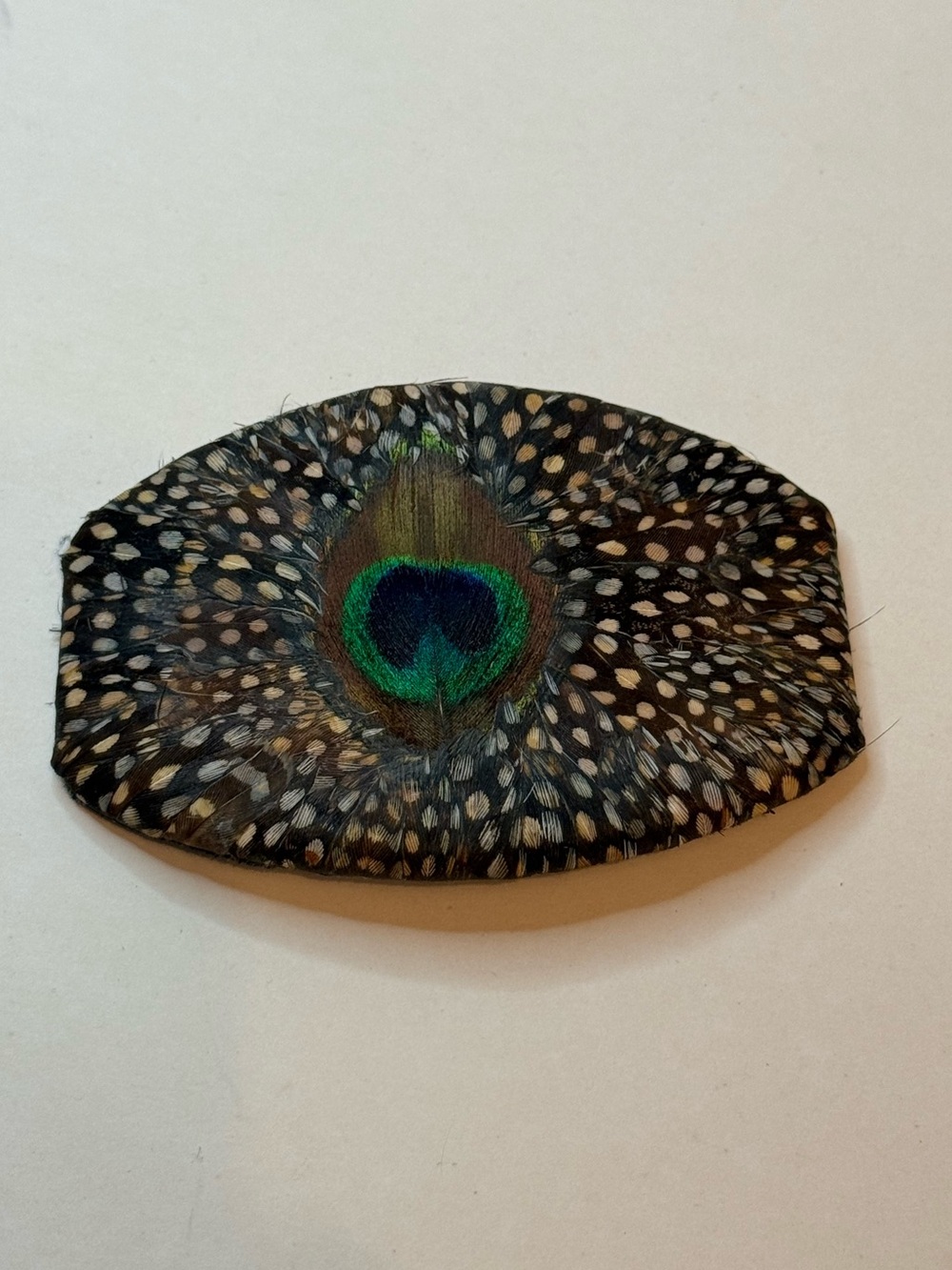 Vintage Lee Sands Genuine Peacock Feather Belt Buckle BOHO